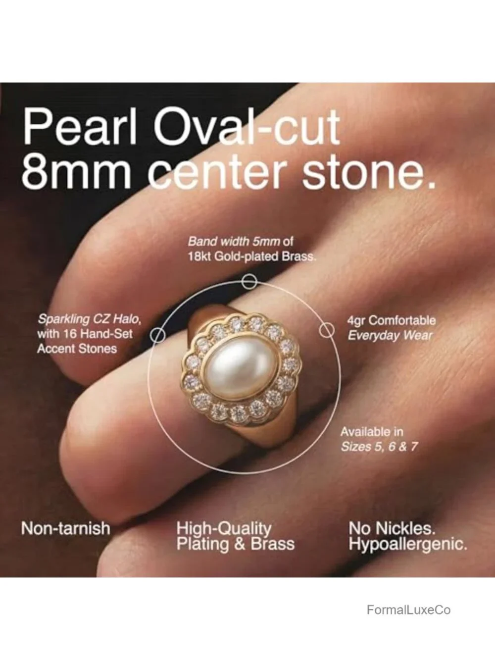 Pearl Halo Birthstone Ring - 18kt Gold-Plated Brass - Size 5 - CZ